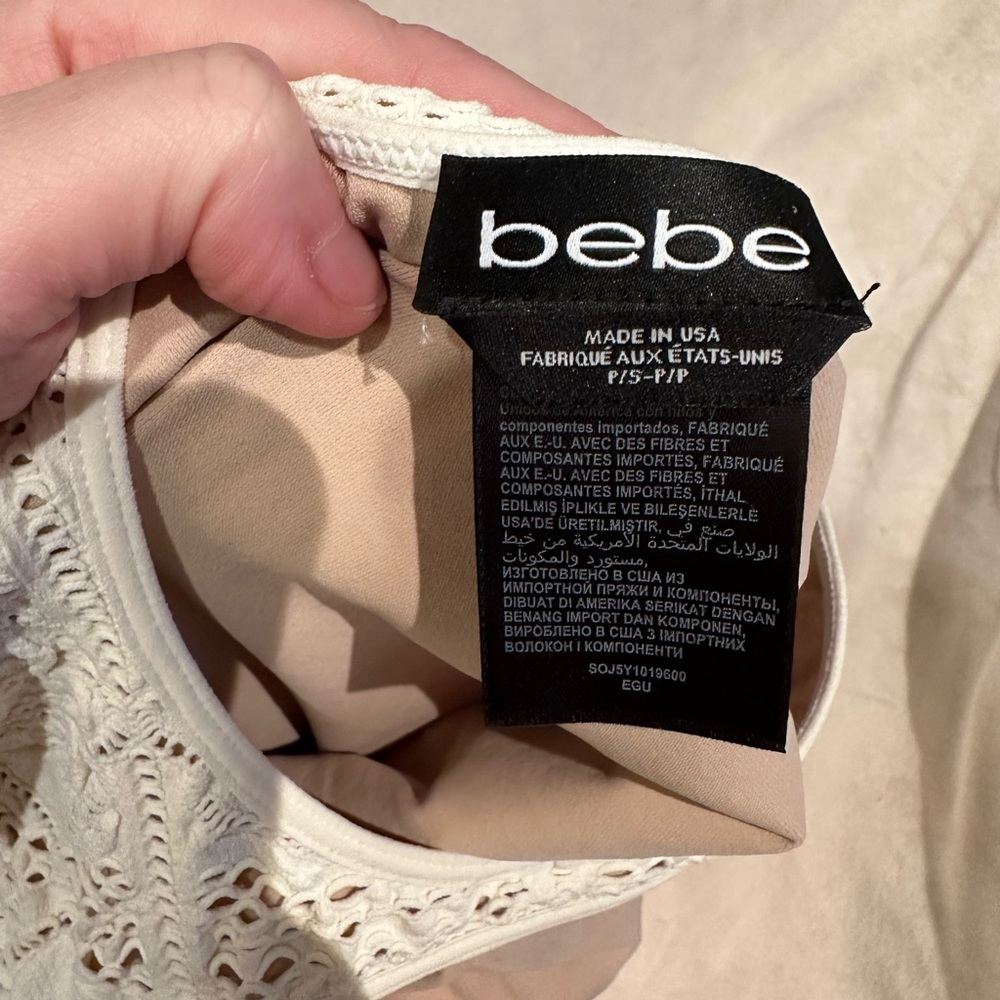 bebe -mini bodycon dress-look of white lace, nude underneath -orig $90 -petite s - Picture 3 of 3
